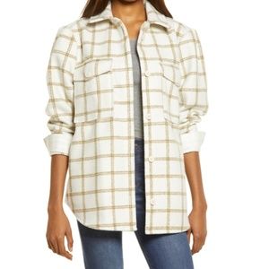 NWT Treasure & Bond Plaid Puff Sleeve Shirt Jacket in Ivory